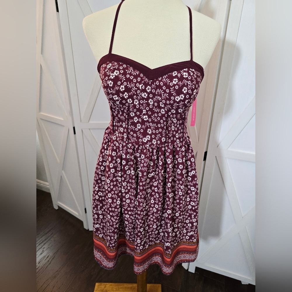 Xhilaration Burgundy Floral Print Halter Chiffon Sundress (NWT)